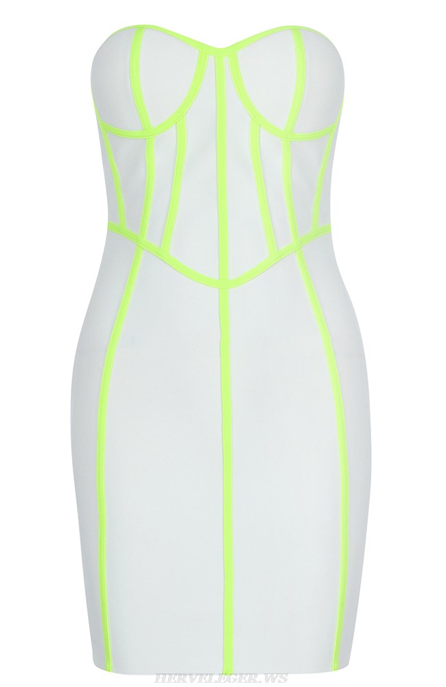 Herve Leger White Neon Strapless Bustier Dress