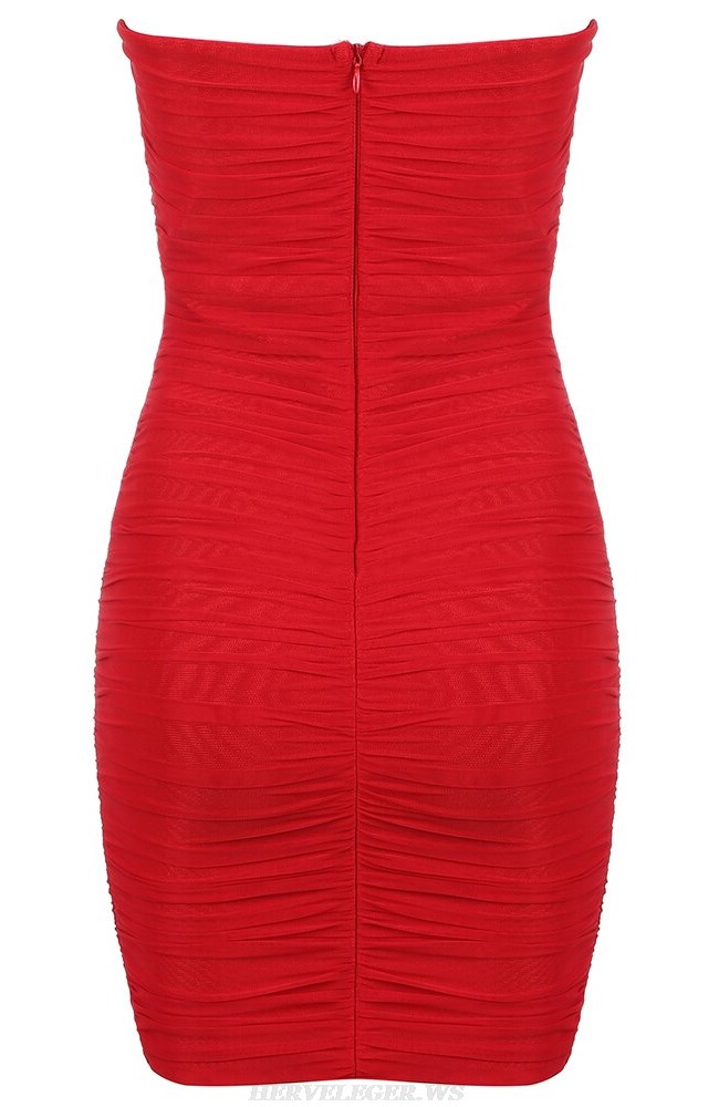 Herve Leger Red Strapless Ruched Dress