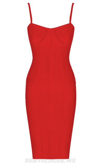 Herve Leger Red Structured Bustier Bandage Dress