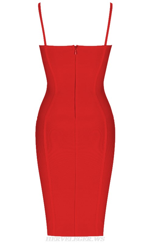 Herve Leger Red Structured Bustier Bandage Dress