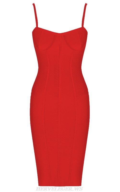 Herve Leger Red Structured Bustier Bandage Dress