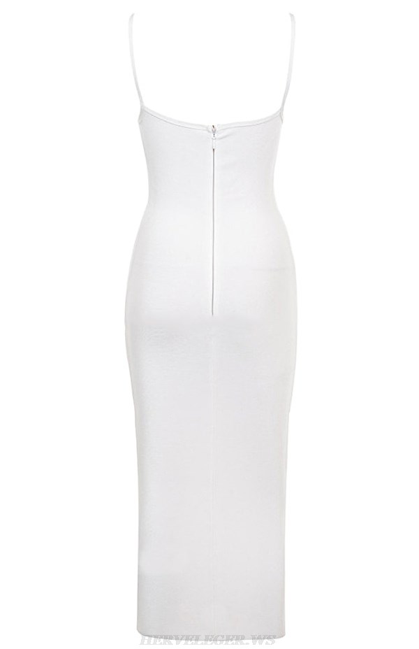 Herve Leger White V Neck Halter Dress