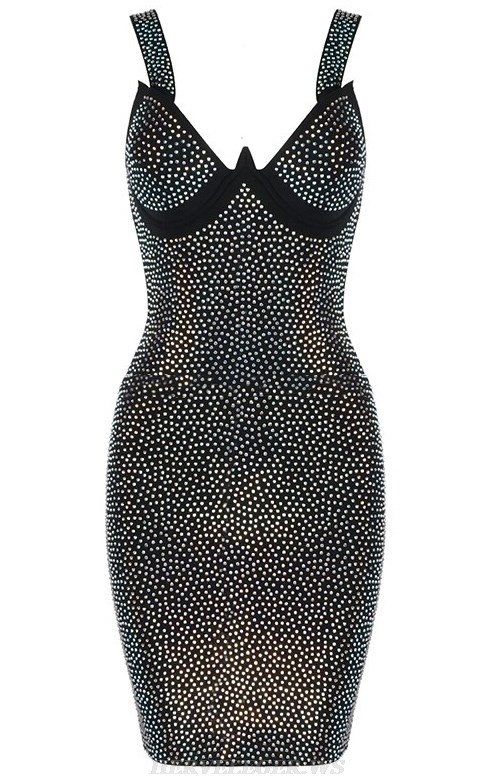 Herve Leger Black Bustier Studded Dress