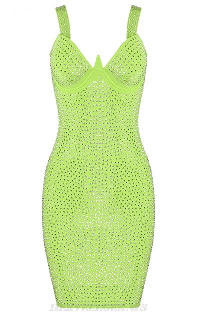 Herve Leger Green Bustier Studded Dress