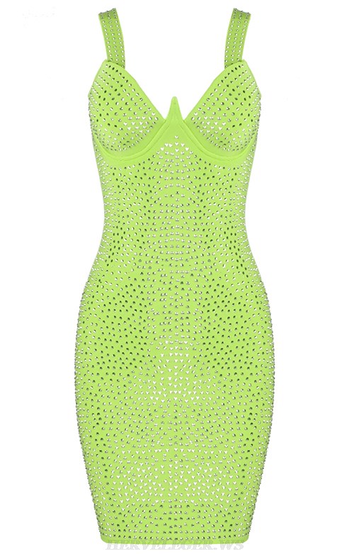 Herve Leger Green Bustier Studded Dress