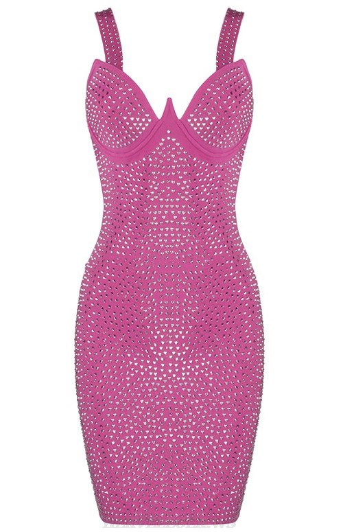 Herve Leger Pink Bustier Studded Stars Dress