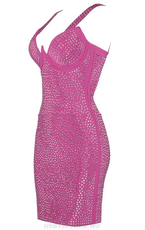 Herve Leger Pink Bustier Studded Stars Dress