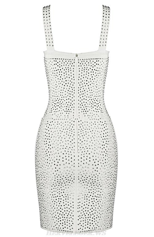 Herve Leger White Bustier Studded Dress