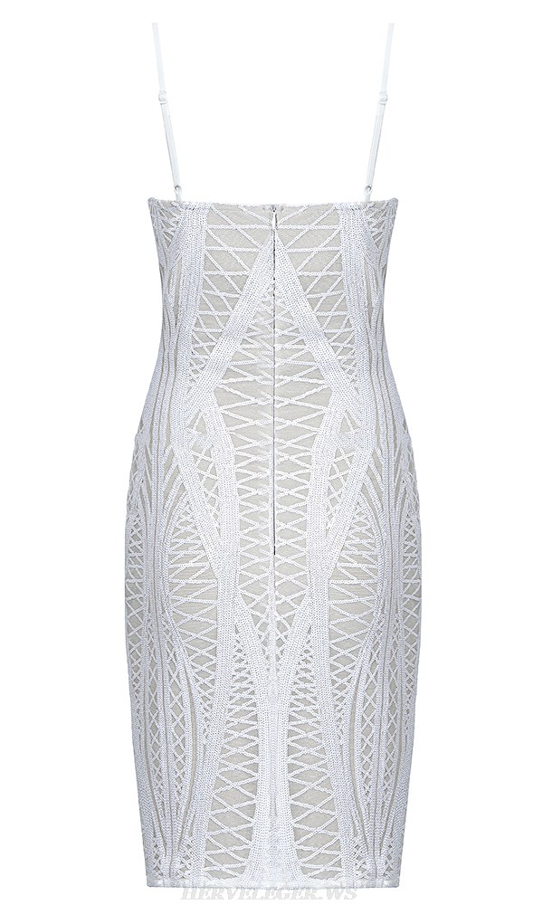 Herve Leger White Nude Sequin Dress