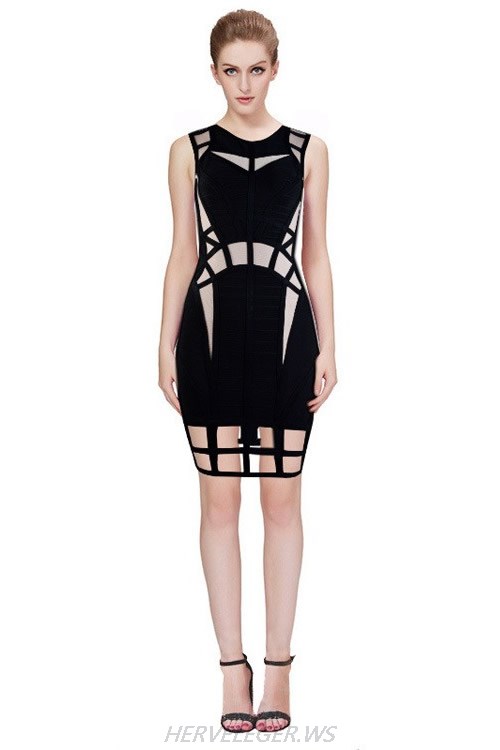 HERVE LEGER BLACK CUTOUT BANDAGE DRESS