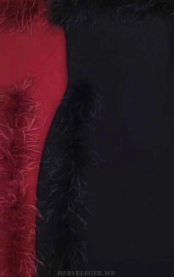 Herve Leger Dark Red Feather Detail Dress