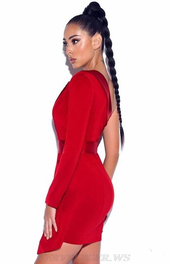 Herve Leger Red One Sleeve Sequin Blazer Dress