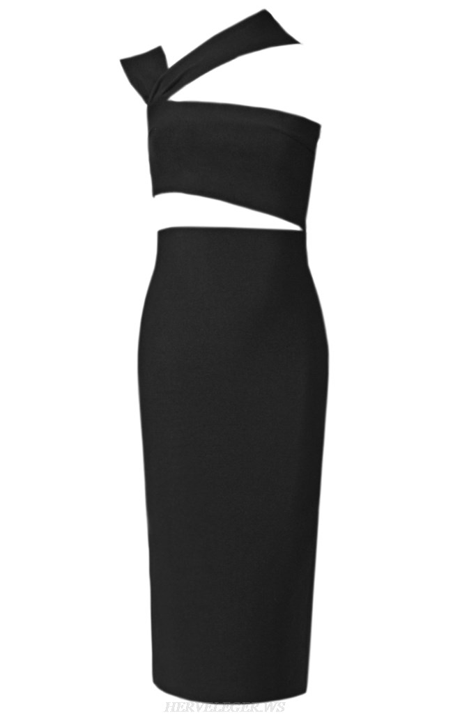 Herve Leger Black Asymmetric Cut Dress