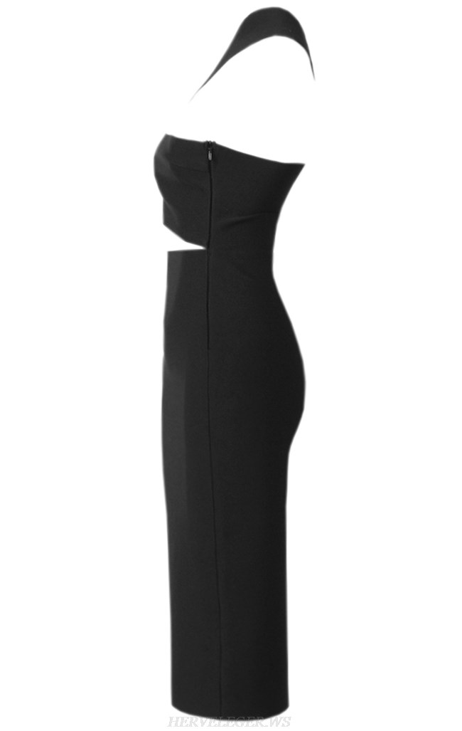 Herve Leger Black Asymmetric Cut Dress