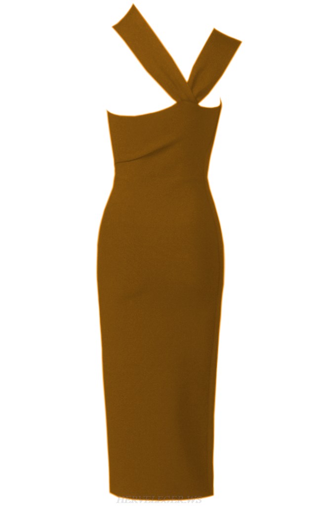 Herve Leger Brown Asymmetric Cut Dress