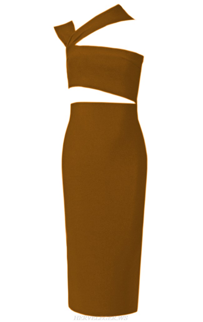 Herve Leger Brown Asymmetric Cut Dress