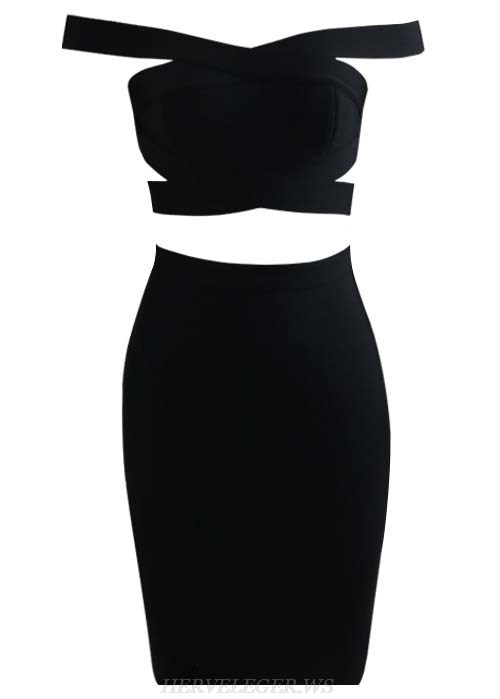 Herve Leger Black Bardot Two Piece Dress