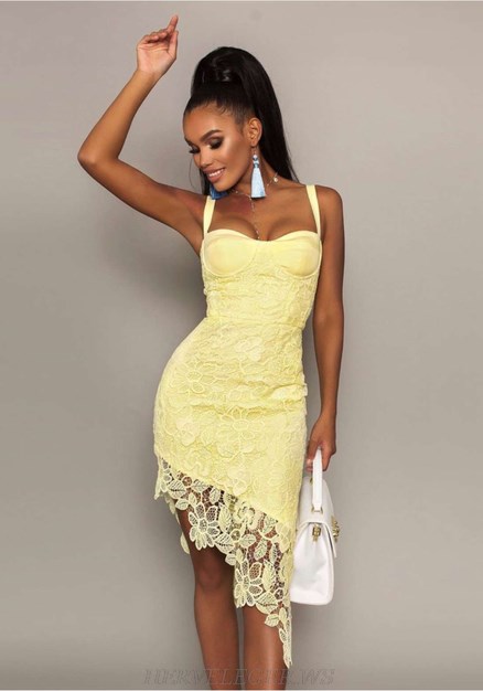 Herve Leger Yellow Bustier Detail Crochet Dress