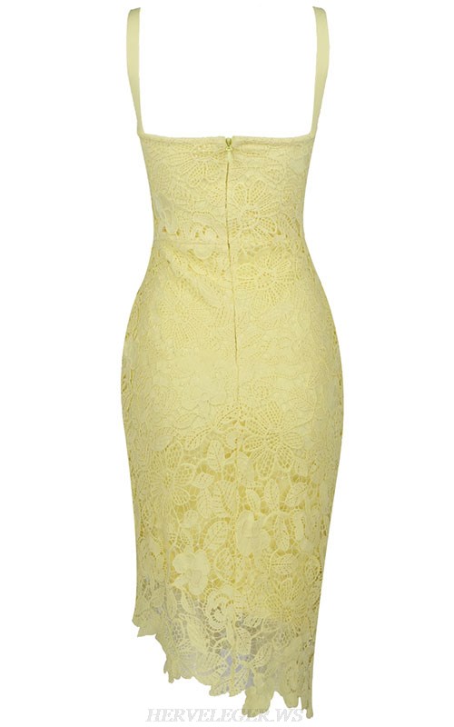 Herve Leger Yellow Bustier Detail Crochet Dress