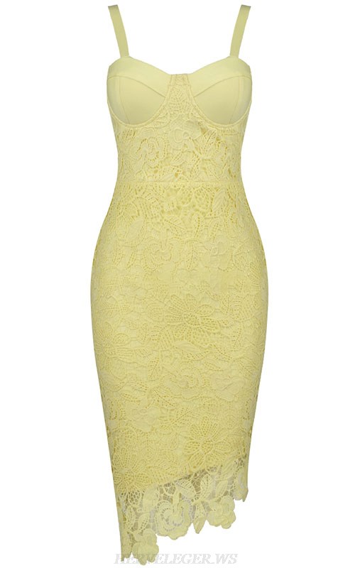 Herve Leger Yellow Bustier Detail Crochet Dress