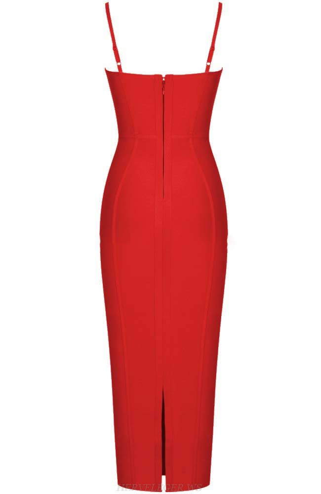 Herve Leger Red Bustier Structured Dress