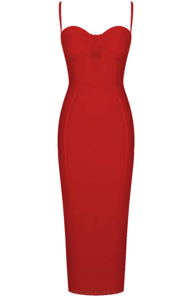 Herve Leger Red Bustier Structured Dress