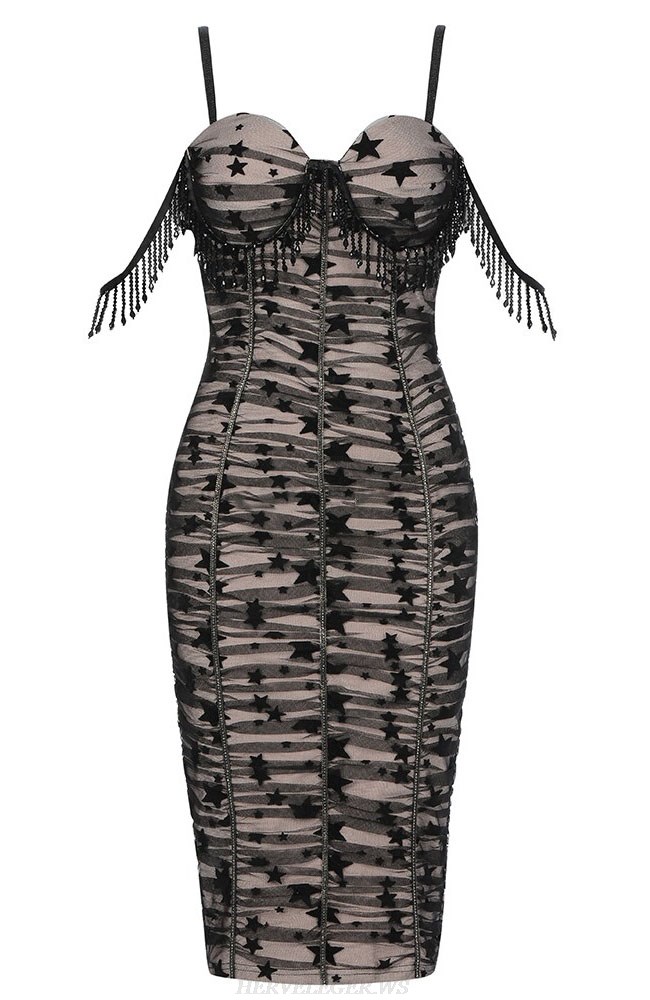 Herve Leger Black Embellished Bardot Ruched Dress