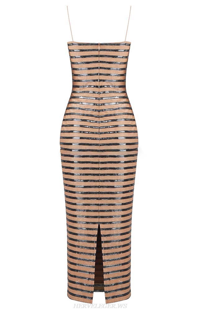 Herve Leger Brown Embellished Twim Dress