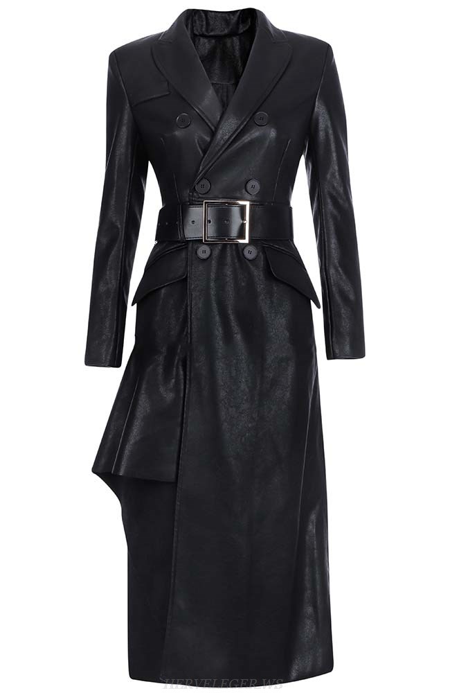 Herve Leger Black Faux Leather Coat 