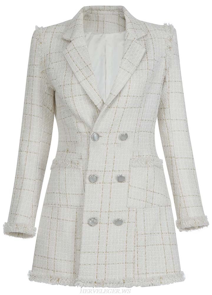 Herve Leger Ivory Frayed Blazer Dress