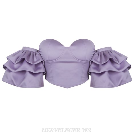 Herve Leger Lavander Frill Sleeve Bustier Top