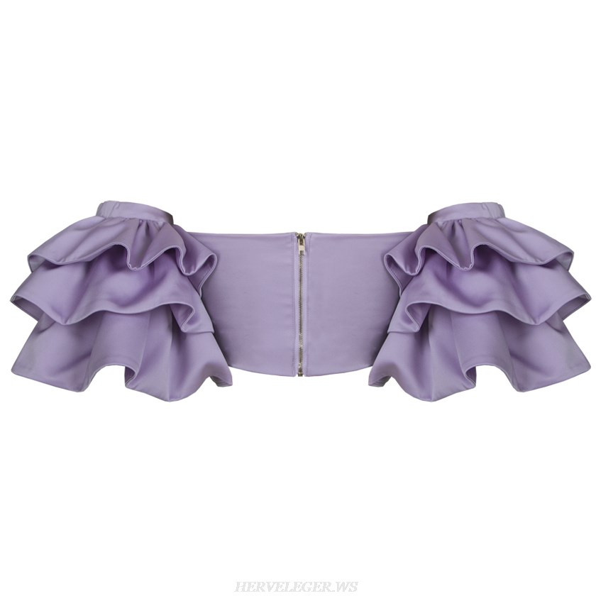 Herve Leger Lavander Frill Sleeve Bustier Top