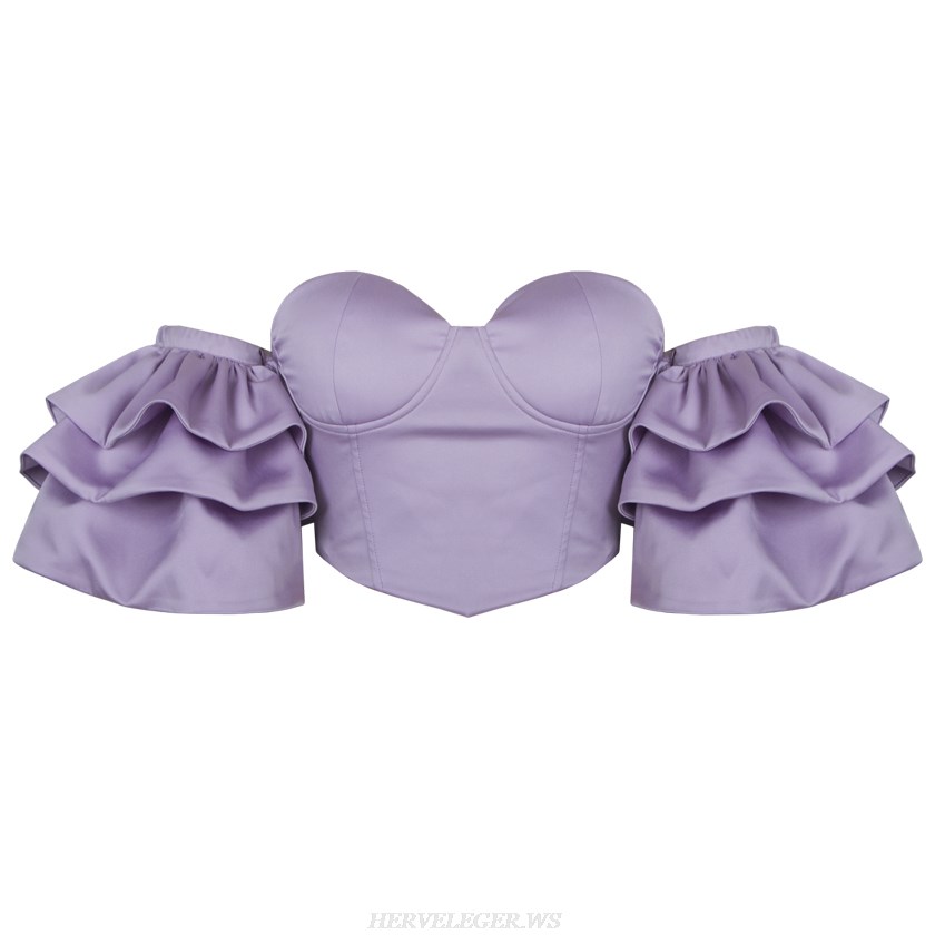 Herve Leger Lavander Frill Sleeve Bustier Top