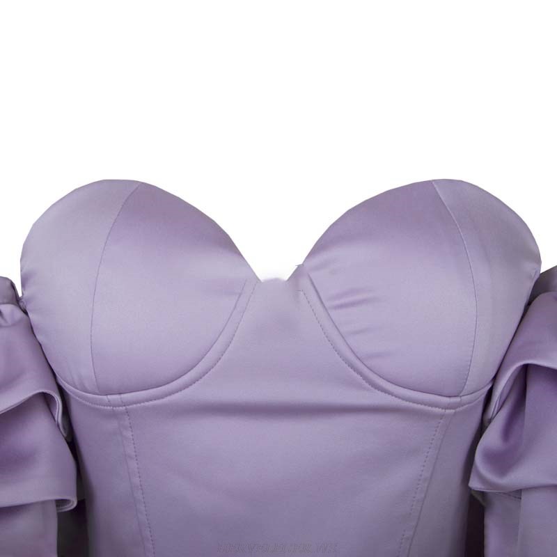 Herve Leger Lavander Frill Sleeve Bustier Top