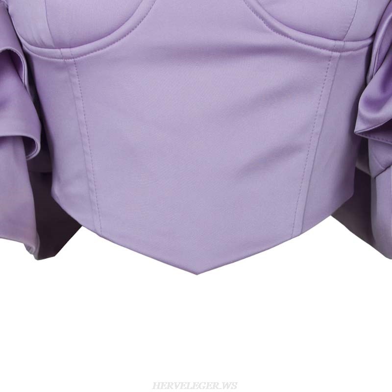 Herve Leger Lavander Frill Sleeve Bustier Top