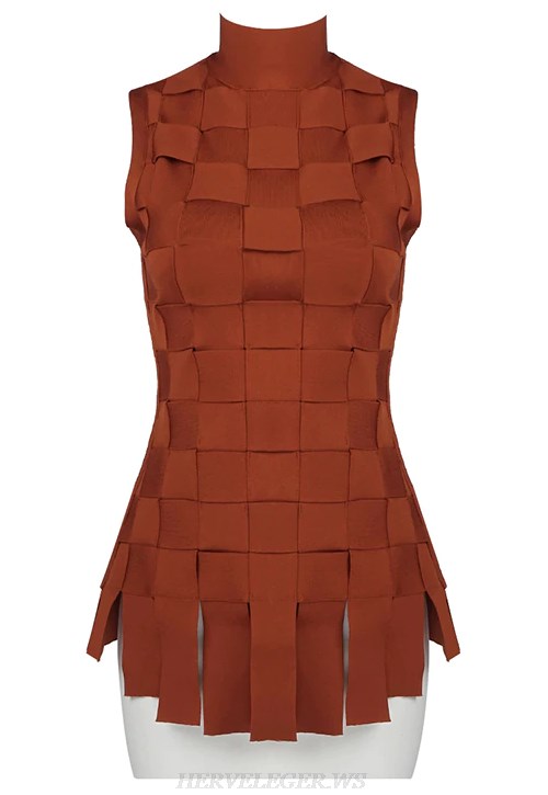 Herve Leger Brown White Geo Peplum Dress