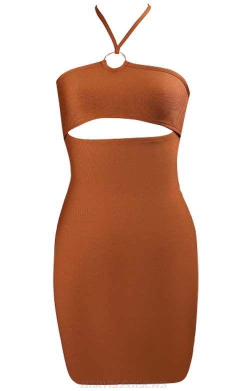 Herve Leger Brown Halter Dress