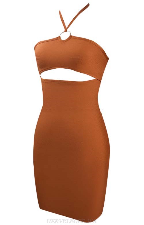 Herve Leger Brown Halter Dress