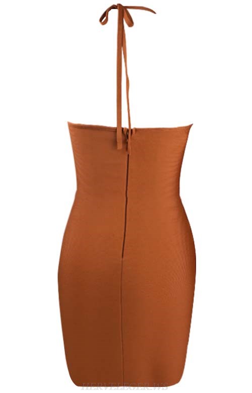 Herve Leger Brown Halter Dress