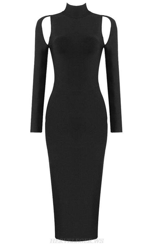 Herve Leger Black Long Sleeve Backless Dress