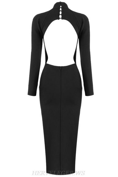 Herve Leger Black Long Sleeve Backless Dress