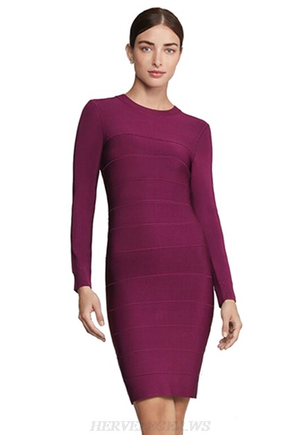 Herve Leger Magenta Long Sleeve Dress