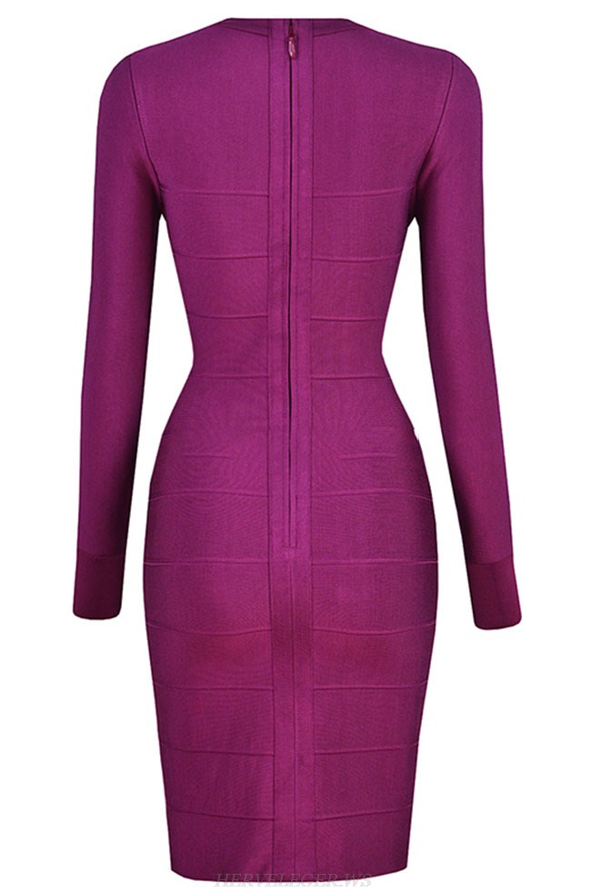 Herve Leger Magenta Long Sleeve Dress