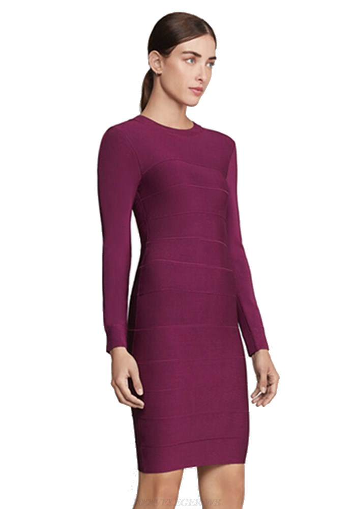 Herve Leger Magenta Long Sleeve Dress