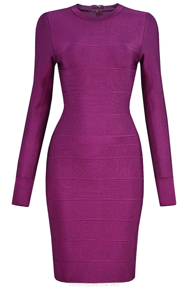 Herve Leger Magenta Long Sleeve Dress