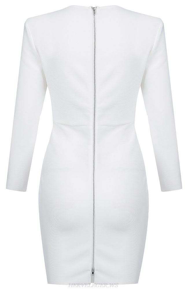 Herve Leger White Long Sleeve Dress