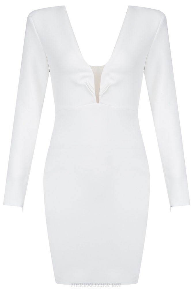 Herve Leger White Long Sleeve Dress