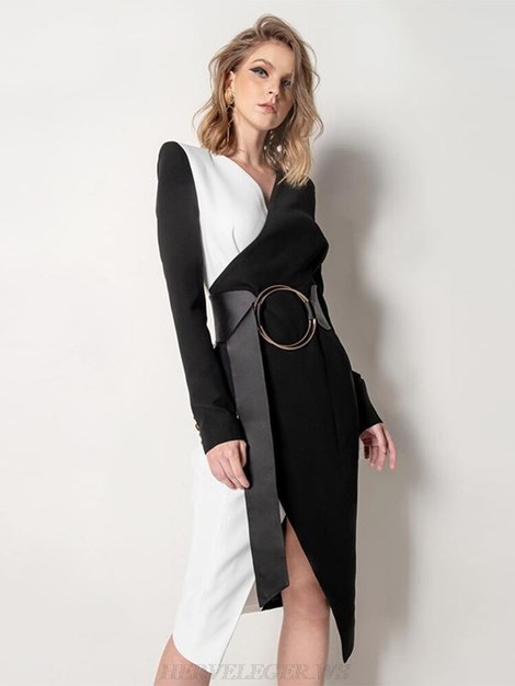 Herve Leger Black White Long Sleeve Dress