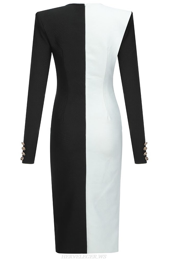 Herve Leger Black White Long Sleeve Dress