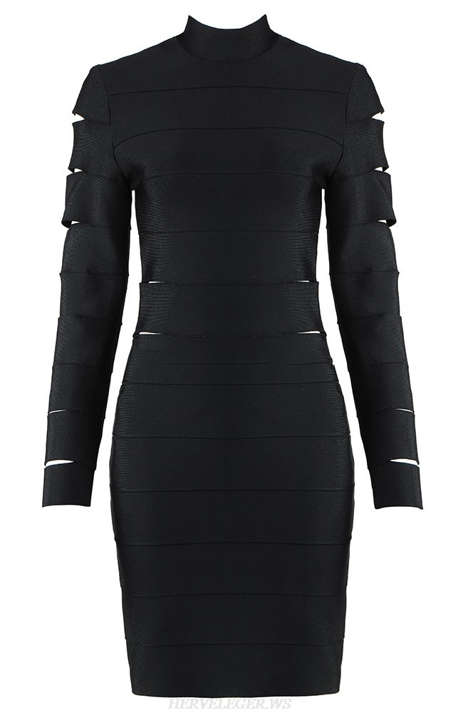 Herve Leger Black Long Sleeve Multi Dress